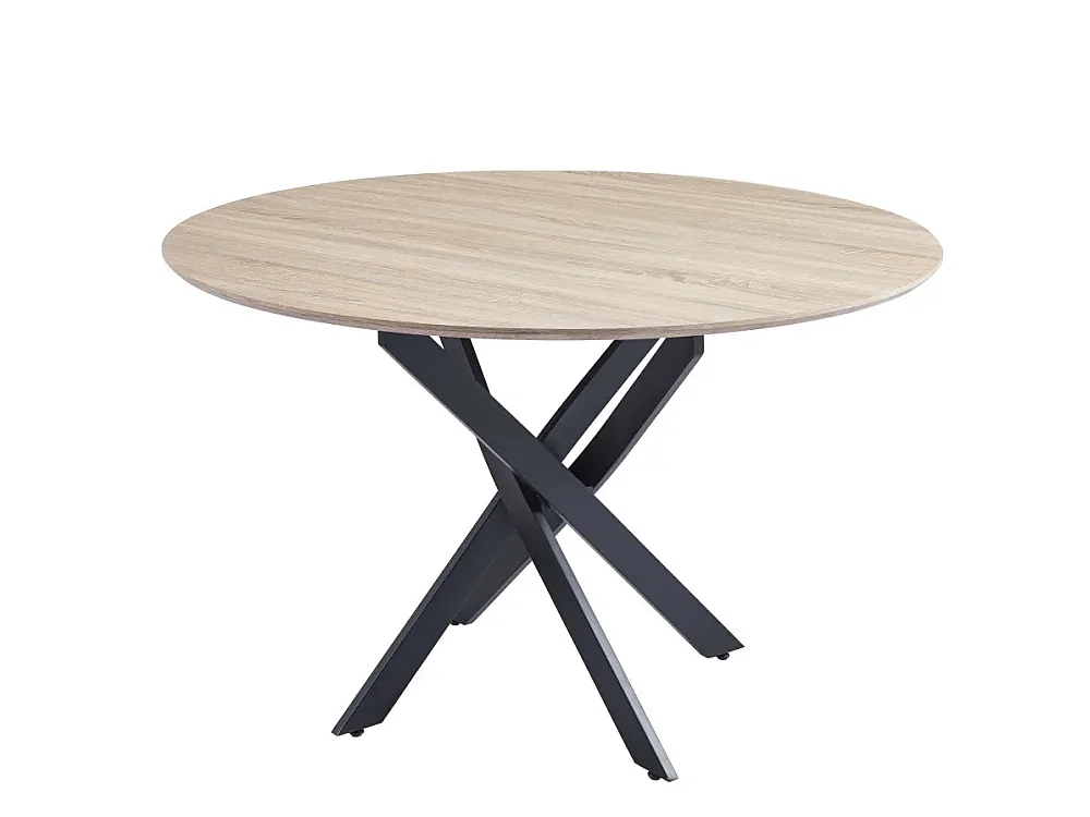 Ensemble table ronde chêne 100 cm + 4 chaises tissu beige JESSICA