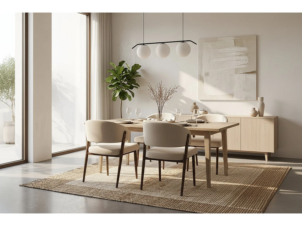 Lot de 4 chaises salle à manger velours beige pieds effet noyer métal LAMIA