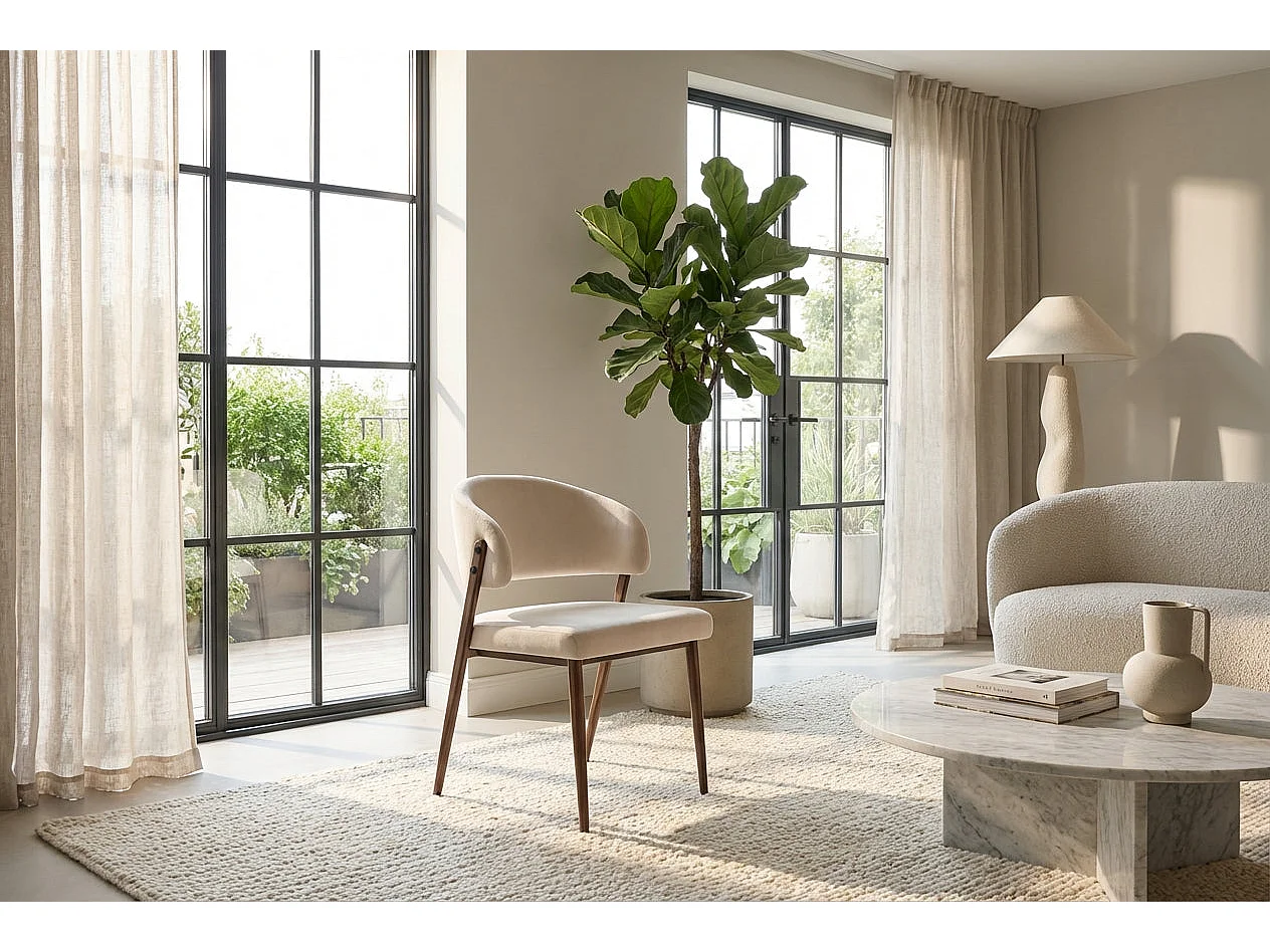 Lot de 4 chaises salle à manger velours beige pieds effet noyer métal LAMIA