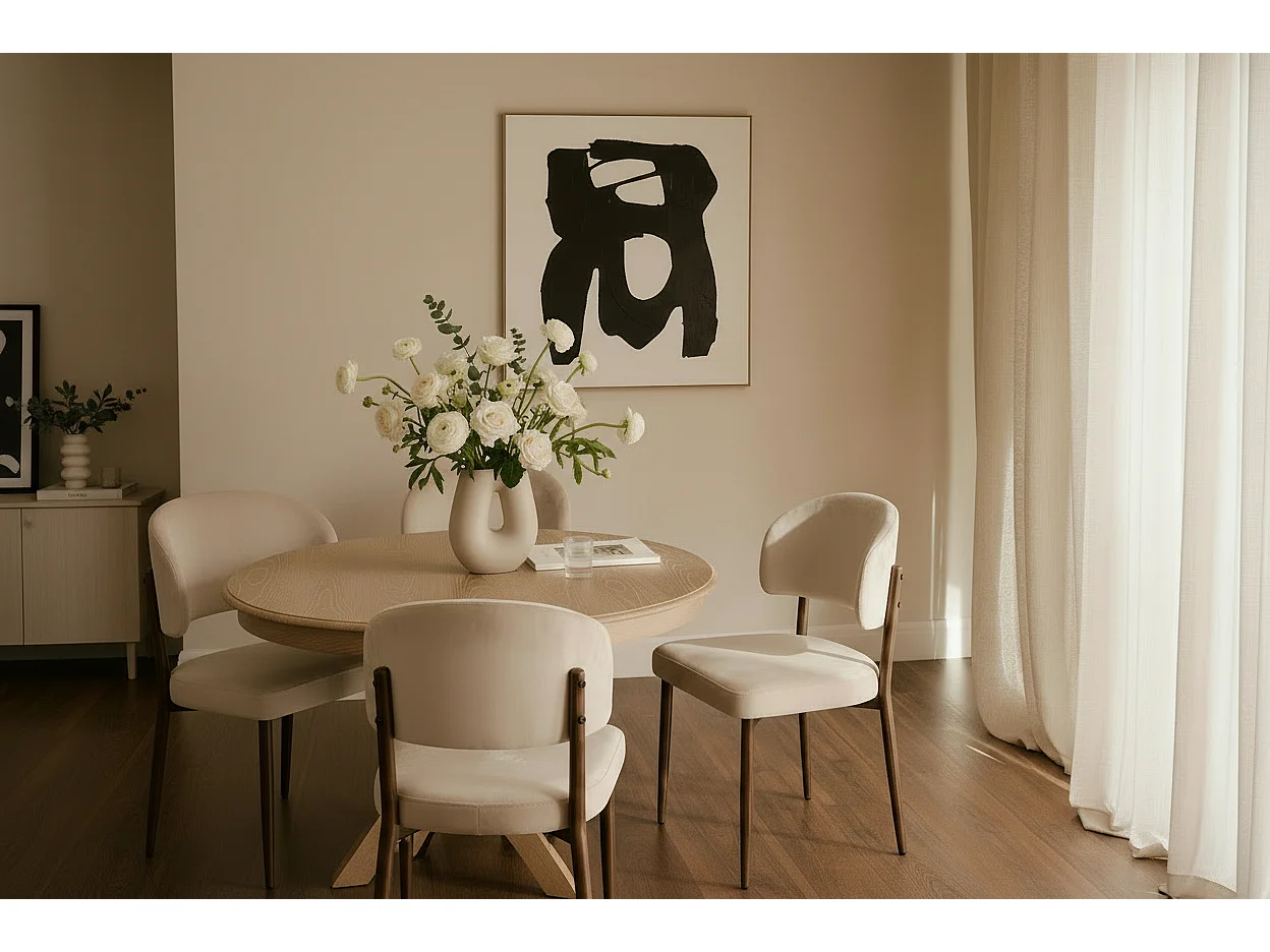 Lot de 4 chaises salle à manger velours beige pieds effet noyer métal LAMIA
