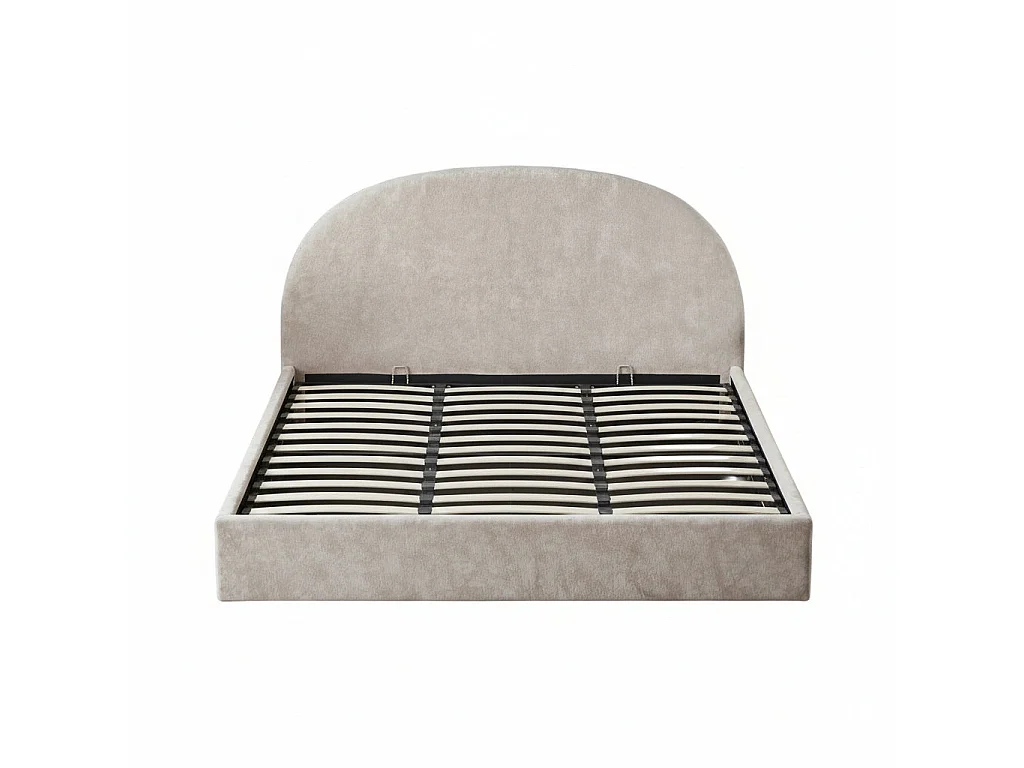 Lit coffre 180x200 beige tête de lit arrondie sommier inclus