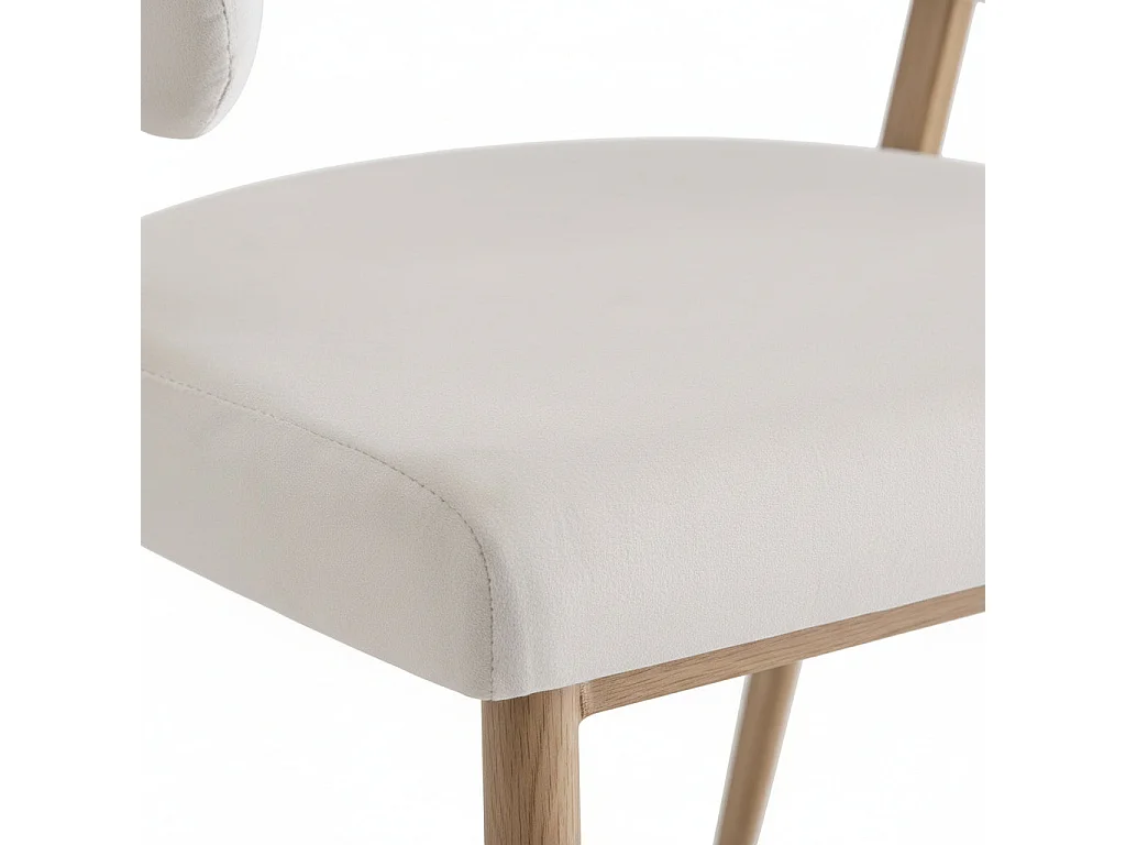 Lot 4 chaises salle à manger velours beige pieds effet bois LAMIA