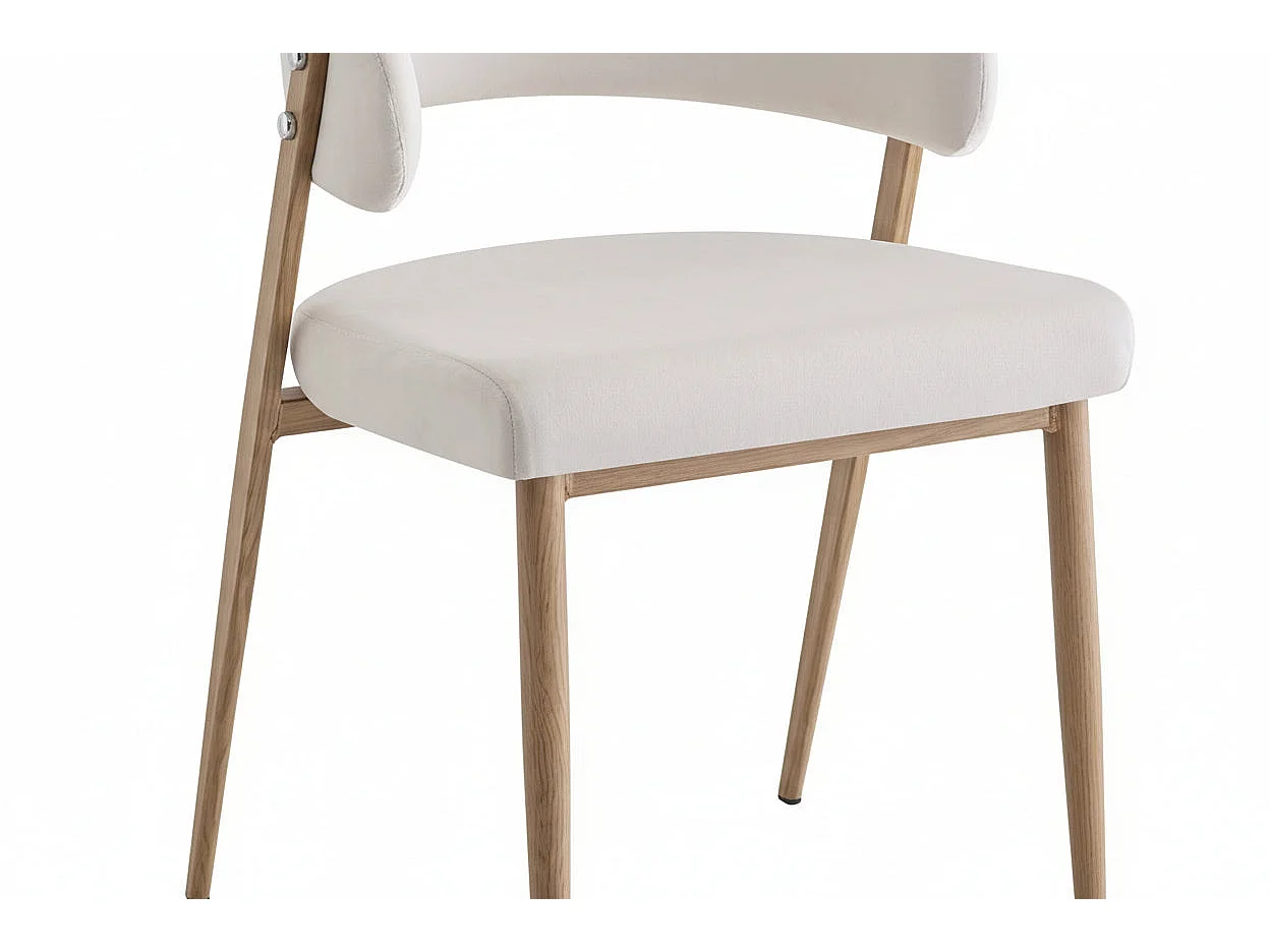 Lot 4 chaises salle à manger velours beige pieds effet bois LAMIA