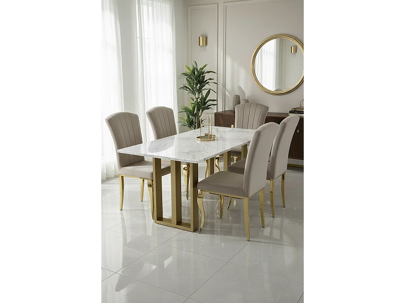Lot de 6 Chaises baroque LOUIS Gold Velours Moka