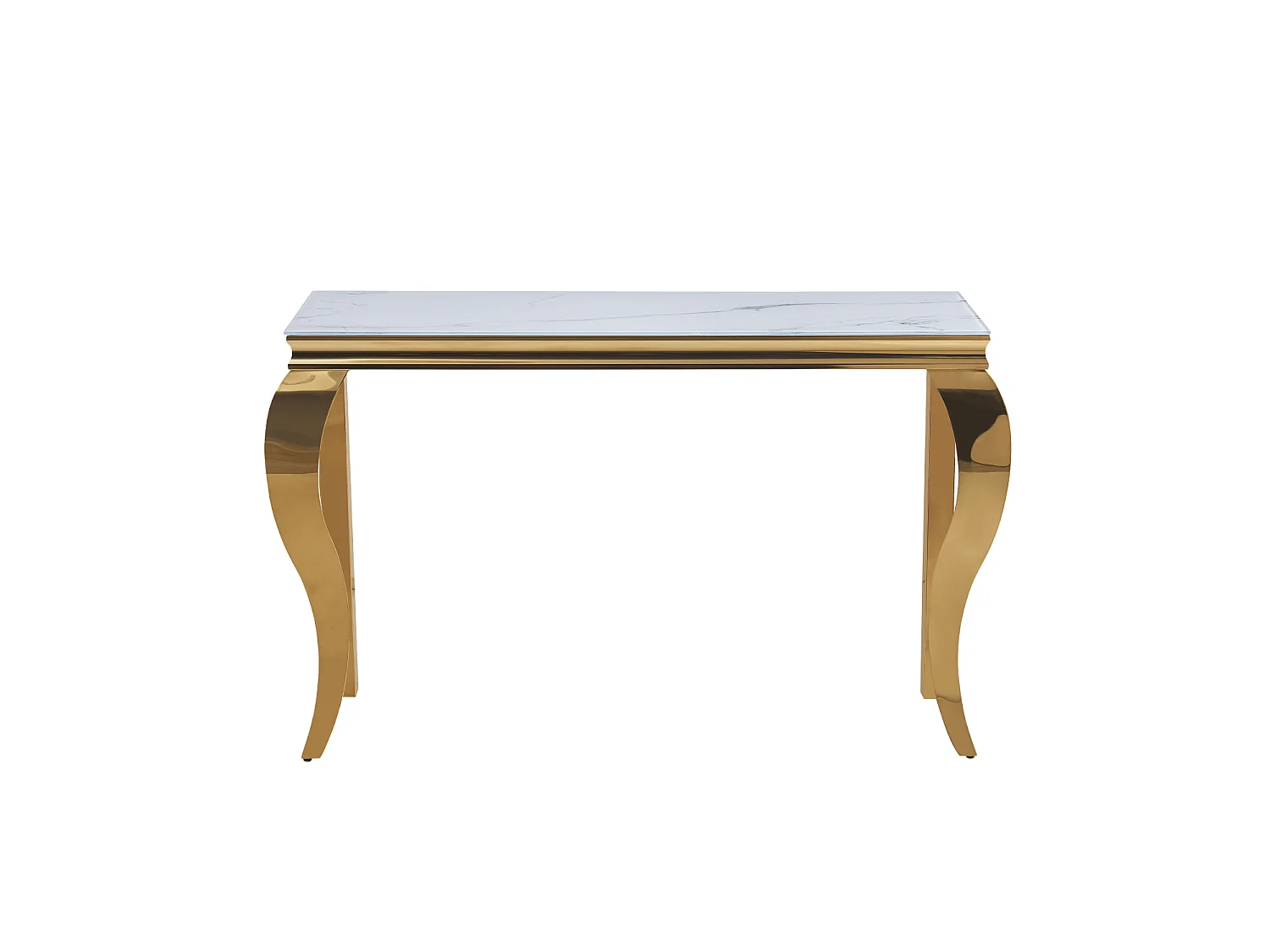 Console métal doré plateau verre trempé marbre blanc 120 cm BAROQUE