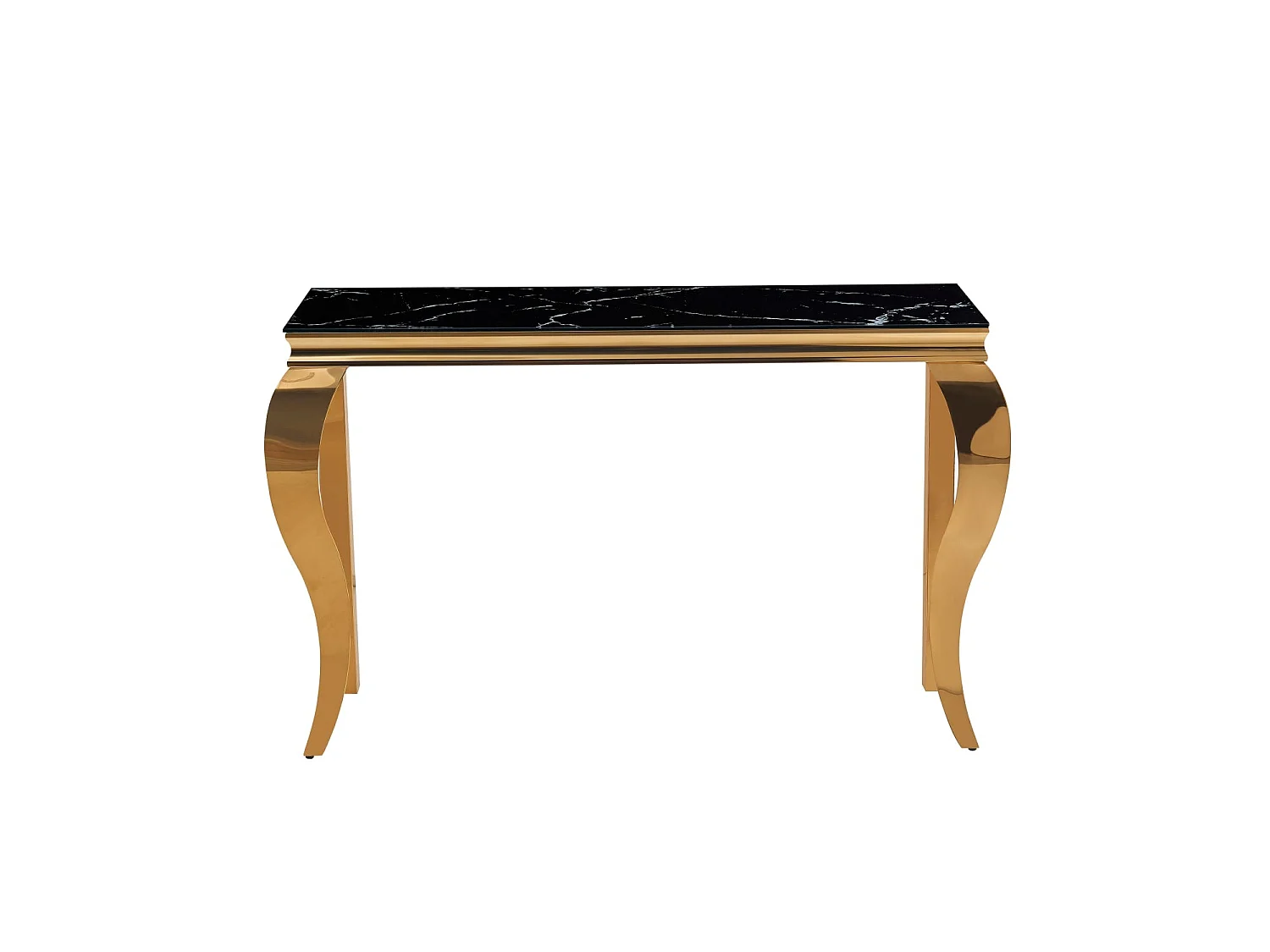 Console métal doré plateau verre trempé marbre noir 120 cm BAROQUE