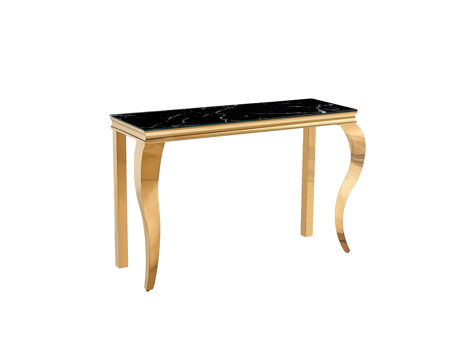 Console métal doré plateau verre trempé marbre noir 120 cm BAROQUE