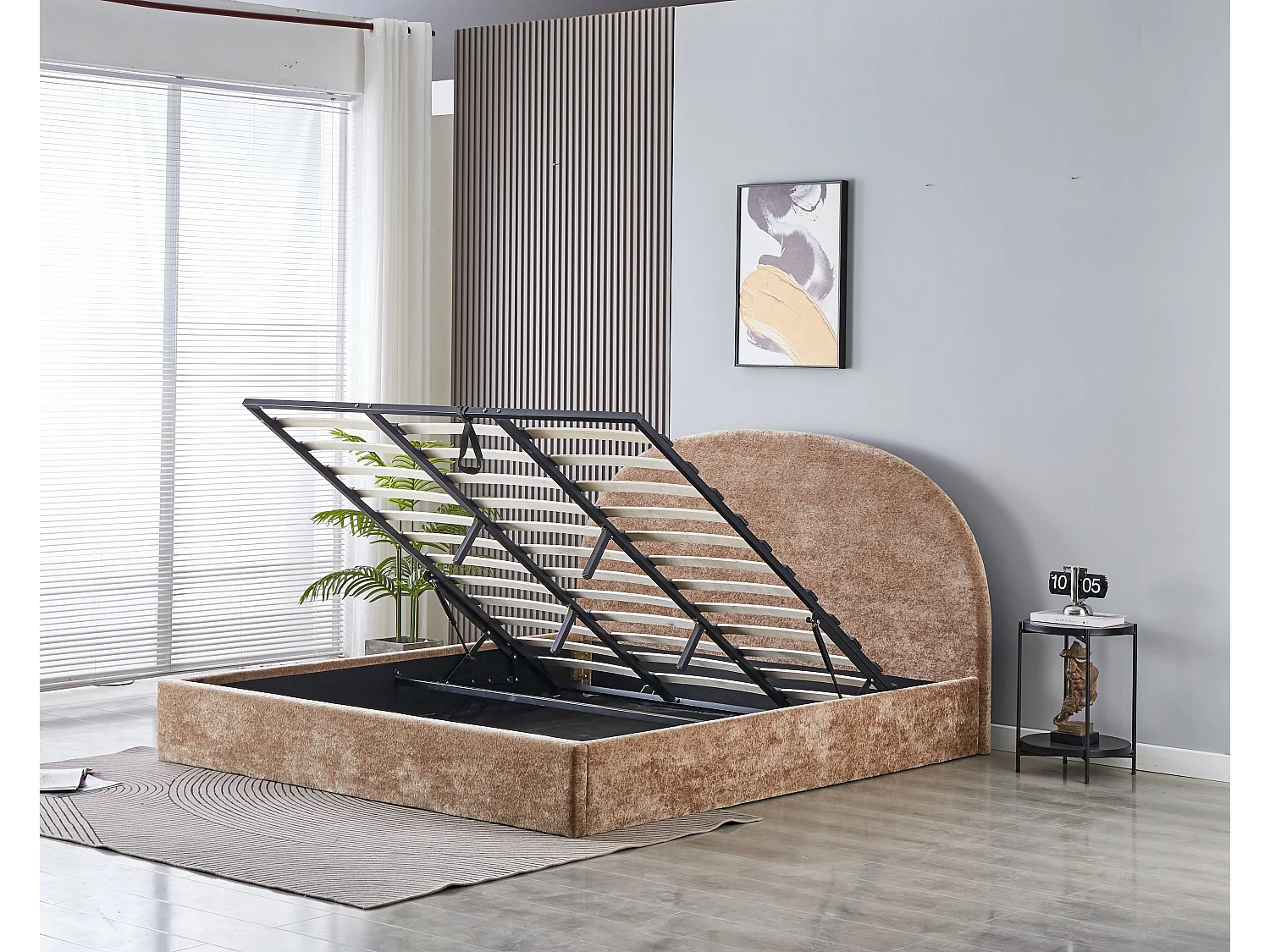 Lit Double Coffre Polaire Moka 180x200 cm