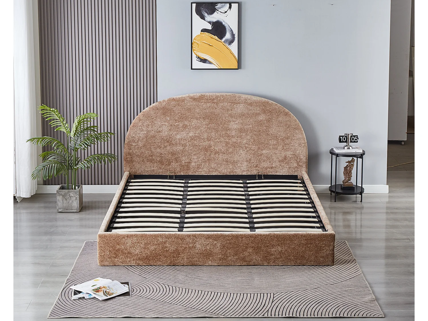 Lit Double Coffre Polaire Moka 180x200 cm