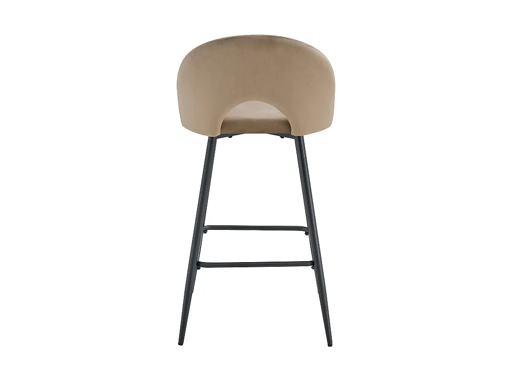 Lot 2 Tabourets de Bar Teddy Velours Taupe Pieds Métal Noir 47x36x98cm