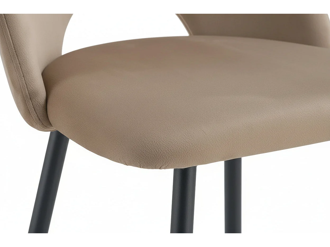 Lot 2 Tabourets de Bar Teddy Velours Taupe Pieds Métal Noir 47x36x98cm