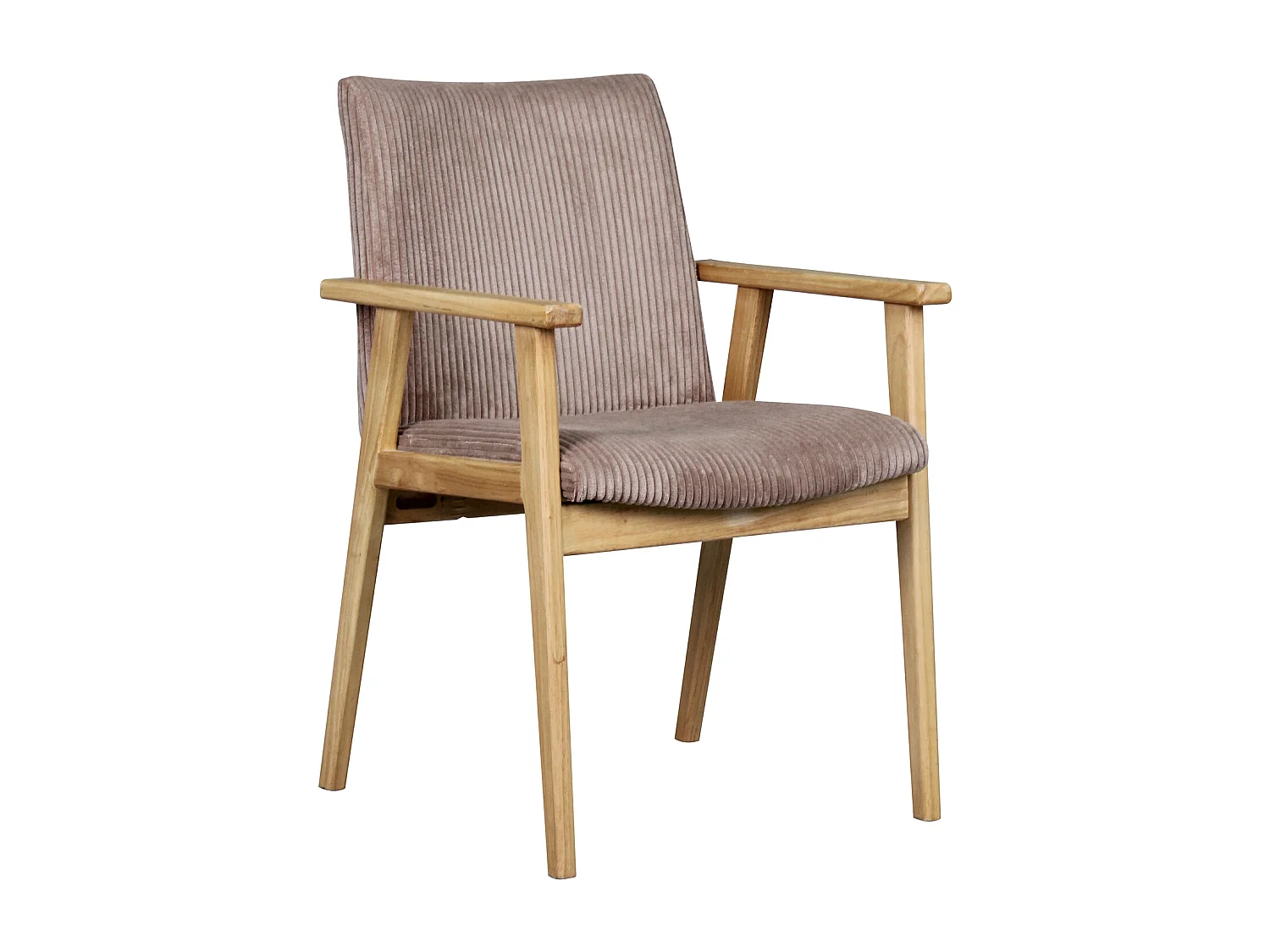 Lot de 6 chaises avec accoudoirs en velours côtelé et bois d'hévéa - Taupe - FILDON