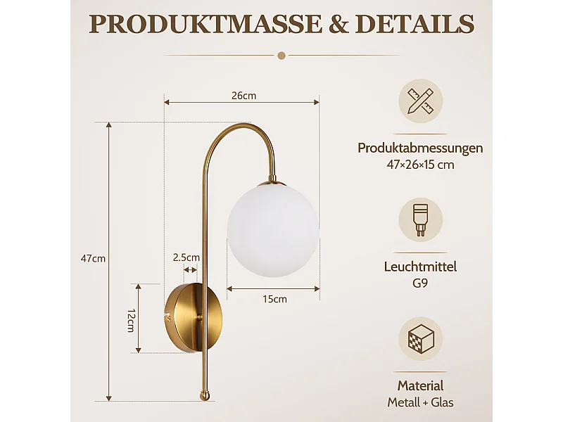 NETTLIFE Applique Murale Intérieure Design Moderne G9 Sphère en Verre Lampe Murale pour Chambre