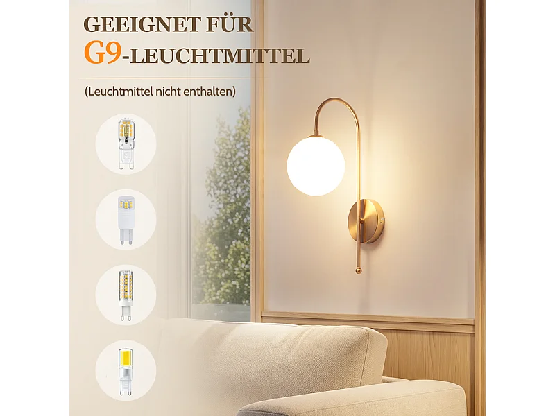 NETTLIFE Applique Murale Intérieure Design Moderne G9 Sphère en Verre Lampe Murale pour Chambre