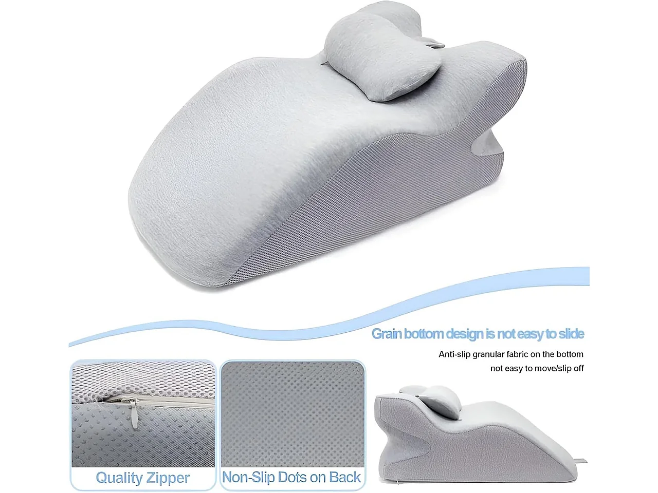 Nettlife Oreiller mousse mémoire lavable, respirant, 3 postures (côté/dos/ventre), ergonomique, multifonction., 24 cm 1,575 kg 19,4 cm, Dimensions du produit