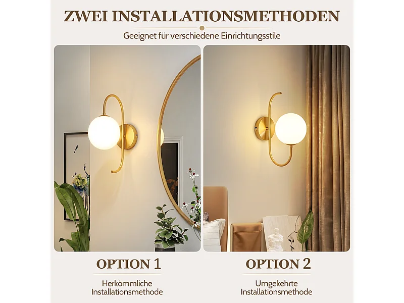 NETTLIFE Wandleuchte innen Wandlampe Schlafzimmer G9 Glaskugel Gold Flurleuchte