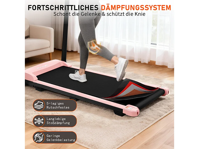Nettlife Tapis de course compact rose 1-14 km/h avec inclinaison, écran LED, pour maison et bureau, LED, réglable LED, 108 cm 26,7 kg 14,5 cm, Dimensions du produit