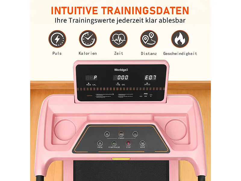 Nettlife Tapis de course compact rose 1-14 km/h avec inclinaison, écran LED, pour maison et bureau, LED, réglable LED, 108 cm 26,7 kg 14,5 cm, Dimensions du produit