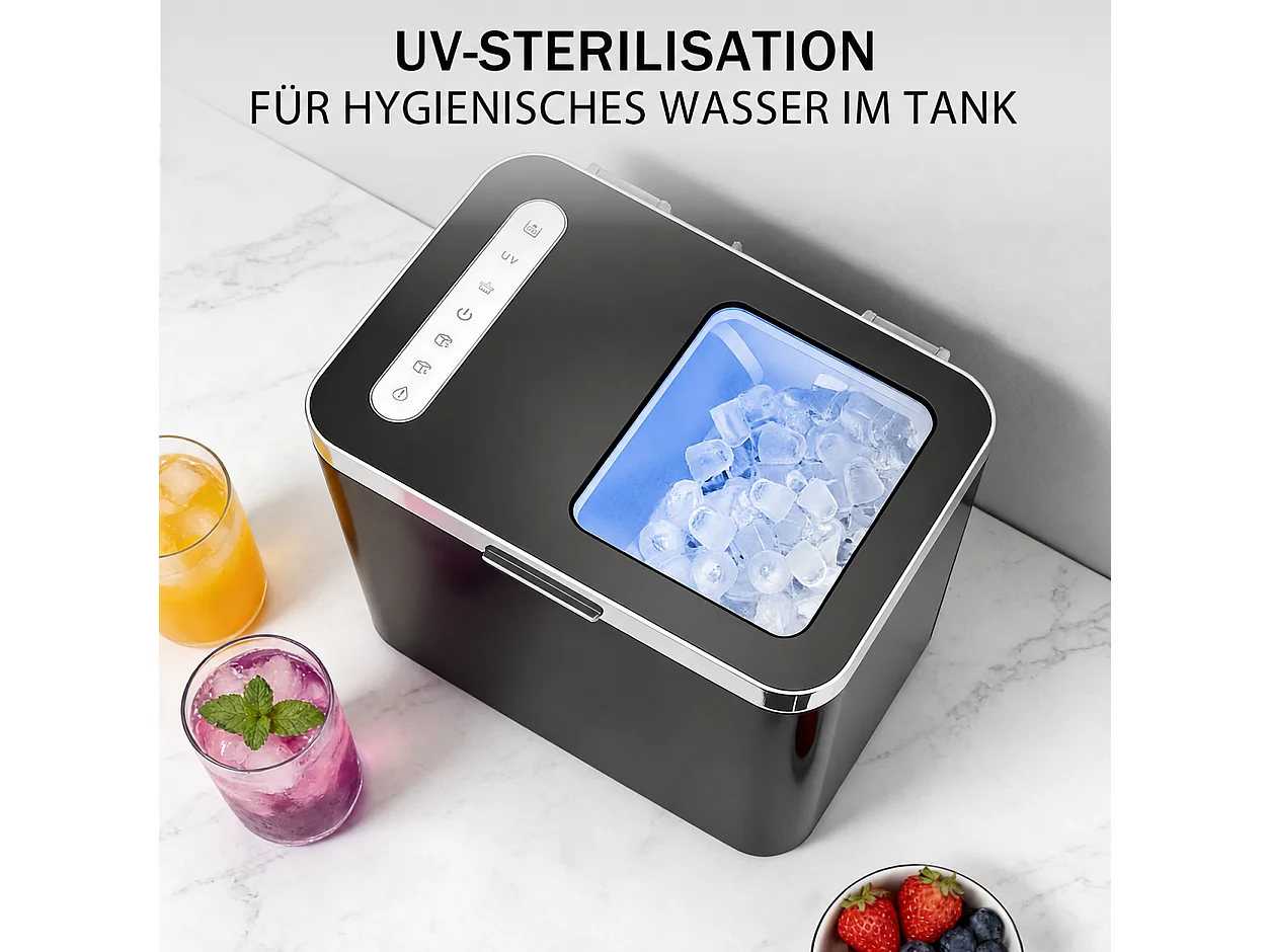 Nettlife Machine à glaçons 9 pièces/6 min, 14 kg/24h, 1,2 L, auto-nettoyage, compacte, noir., Production de Glace Ultra-Rapide, 15 kg, 25,2 cm 6 kg