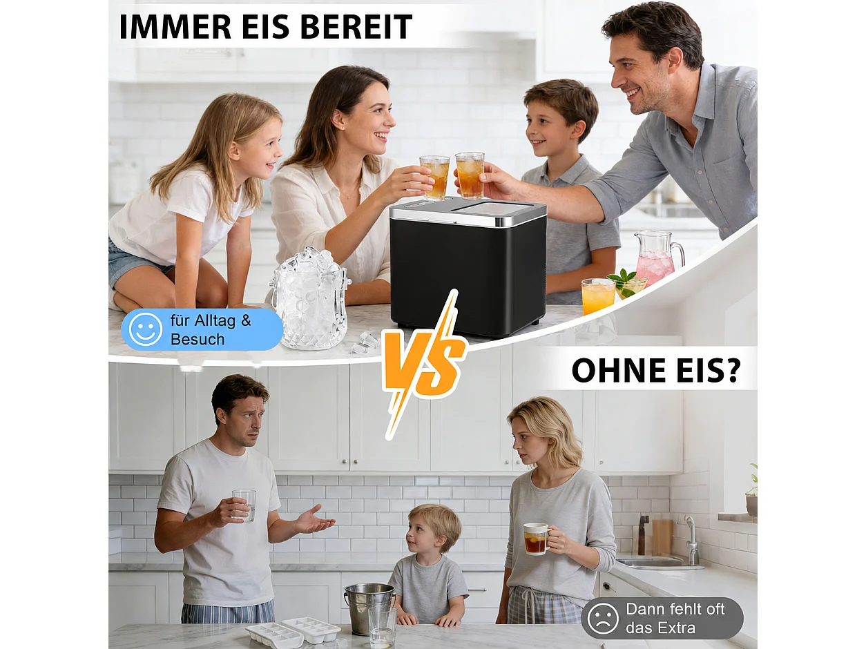 Nettlife Machine à glaçons 9 pièces/6 min, 14 kg/24h, 1,2 L, auto-nettoyage, compacte, noir., Production de Glace Ultra-Rapide, 15 kg, 25,2 cm 6 kg