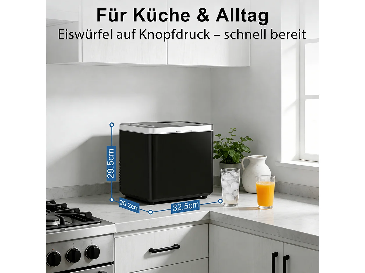 Nettlife Machine à glaçons 9 pièces/6 min, 14 kg/24h, 1,2 L, auto-nettoyage, compacte, noir., Production de Glace Ultra-Rapide, 15 kg, 25,2 cm 6 kg