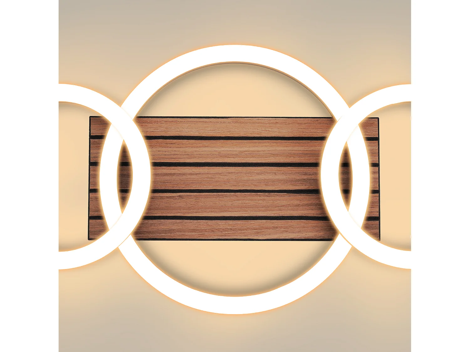 Nettlife Plafonnier pour Salon, 58 cm Noir avec Imitation Bois, 3 Anneaux, 3000 K 21 W, Design moderne à 3 anneaux, LED, Éclairage LED 21 W, LED 21 W