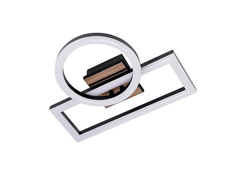 NETTLIFE Plafonnier LED 34,5cm Noir Bois 3000K 14W Design Anneau Rectangulaire Classe E