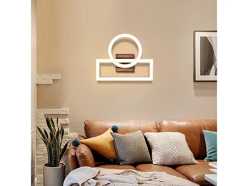 NETTLIFE Plafonnier LED 34,5cm Noir Bois 3000K 14W Design Anneau Rectangulaire Classe E
