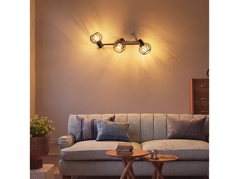 NETTLIFE Spot plafond 3 lumières noir E14 métal orientable 350° sans ampoule