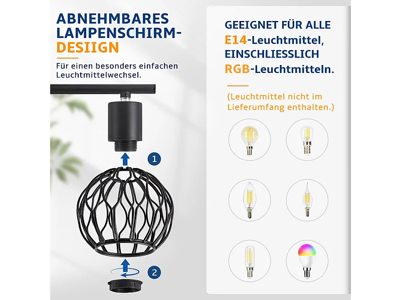 NETTLIFE Spot plafond 3 lumières noir E14 métal orientable 350° sans ampoule