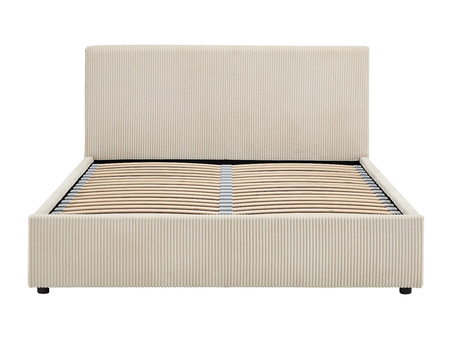 Lit coffre 140 x 200 cm – Velours côtelé – Crème + Matelas - VALME