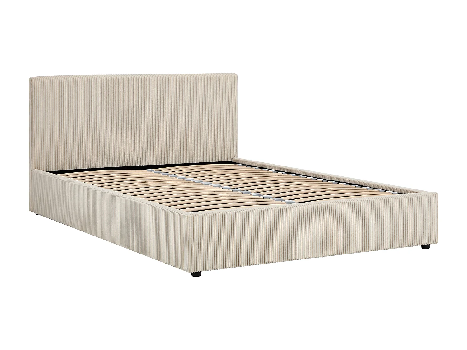 Lit coffre 140 x 200 cm – Velours côtelé – Crème + Matelas - VALME