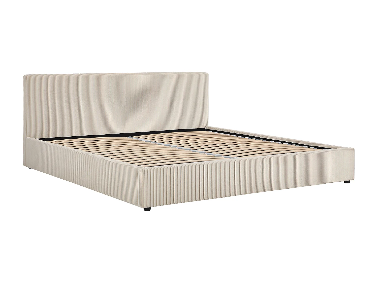 Lit coffre 200 x 200 cm – Velours côtelé – Crème + Matelas - VALME