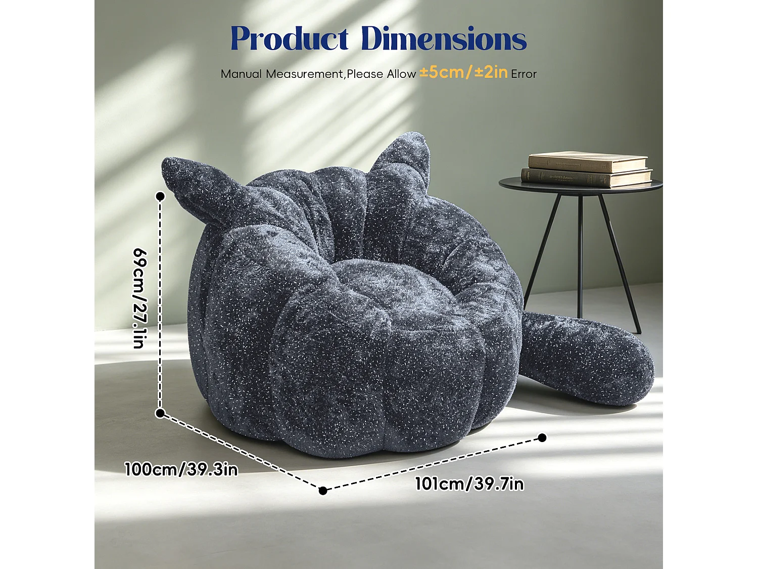 Zitzak Volwassenen Vos Grijs Glitter - Bean Bag Stoel van Flanel met Oren & Staart