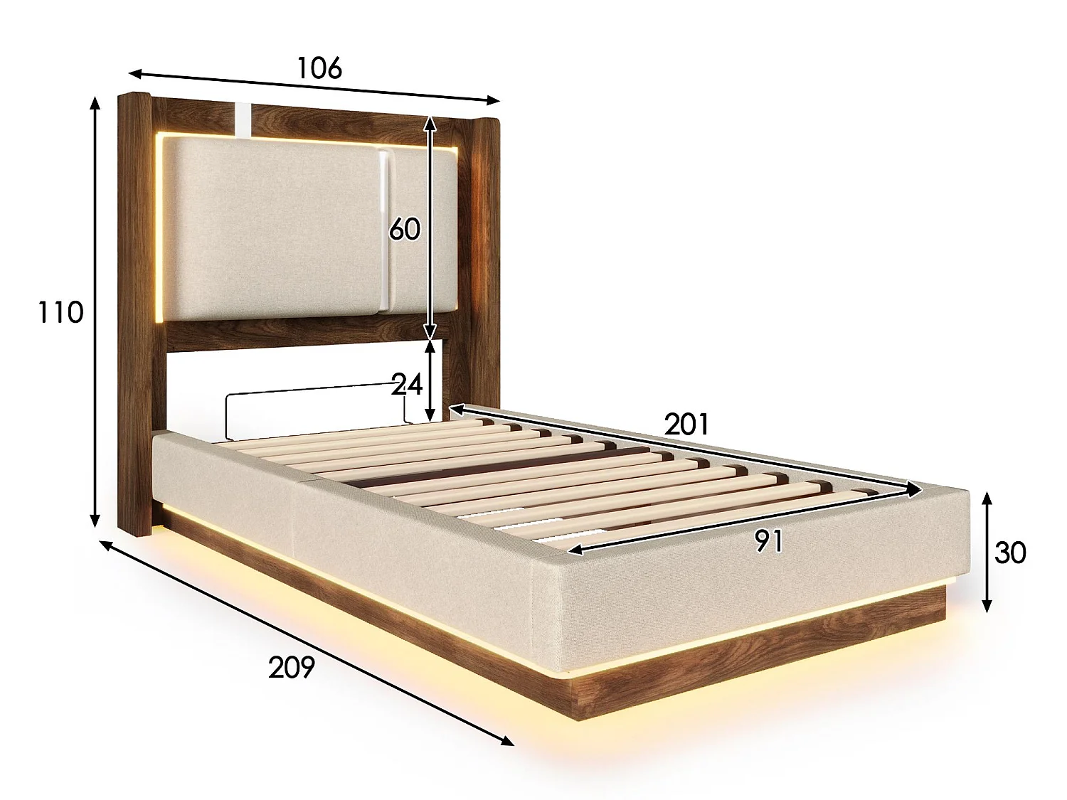 Lit Coffre Adulte Design Rétro | Éclairage LED & Rangement Hydraulique | Tête de Lit Rembourrée Lin | Sommier à Lattes | 140x190cm
