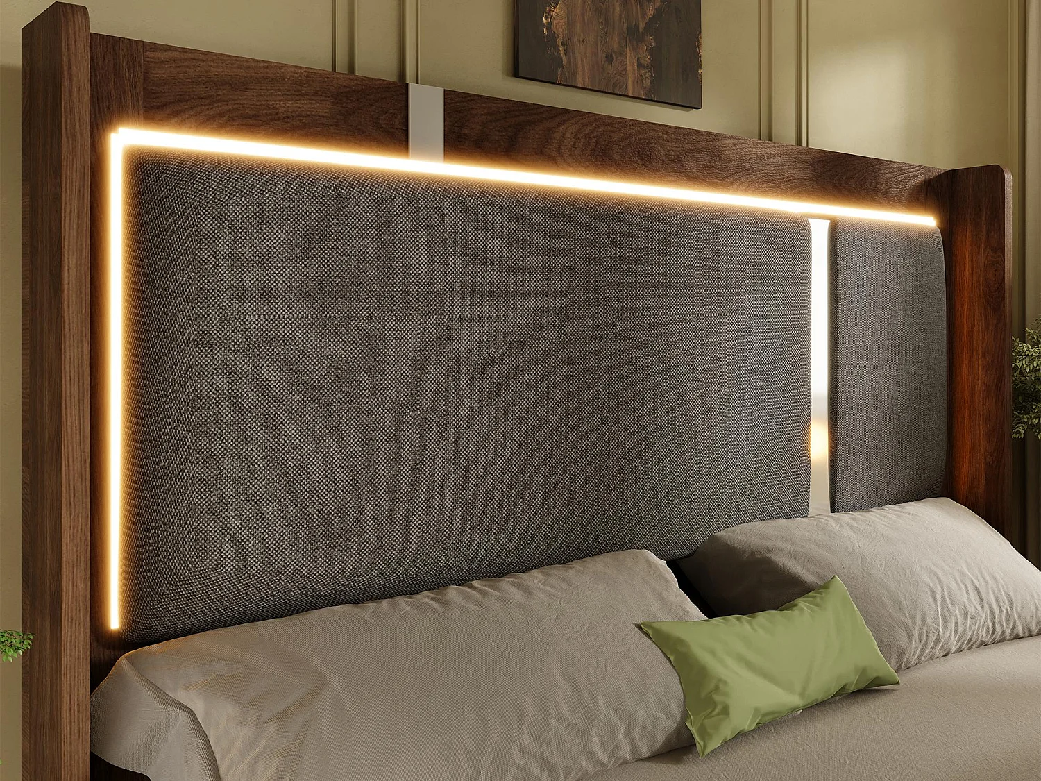 Lit Coffre Adulte Design Rétro | Éclairage LED & Rangement Hydraulique | Tête de Lit Rembourrée Lin | Sommier à Lattes | 140x190cm