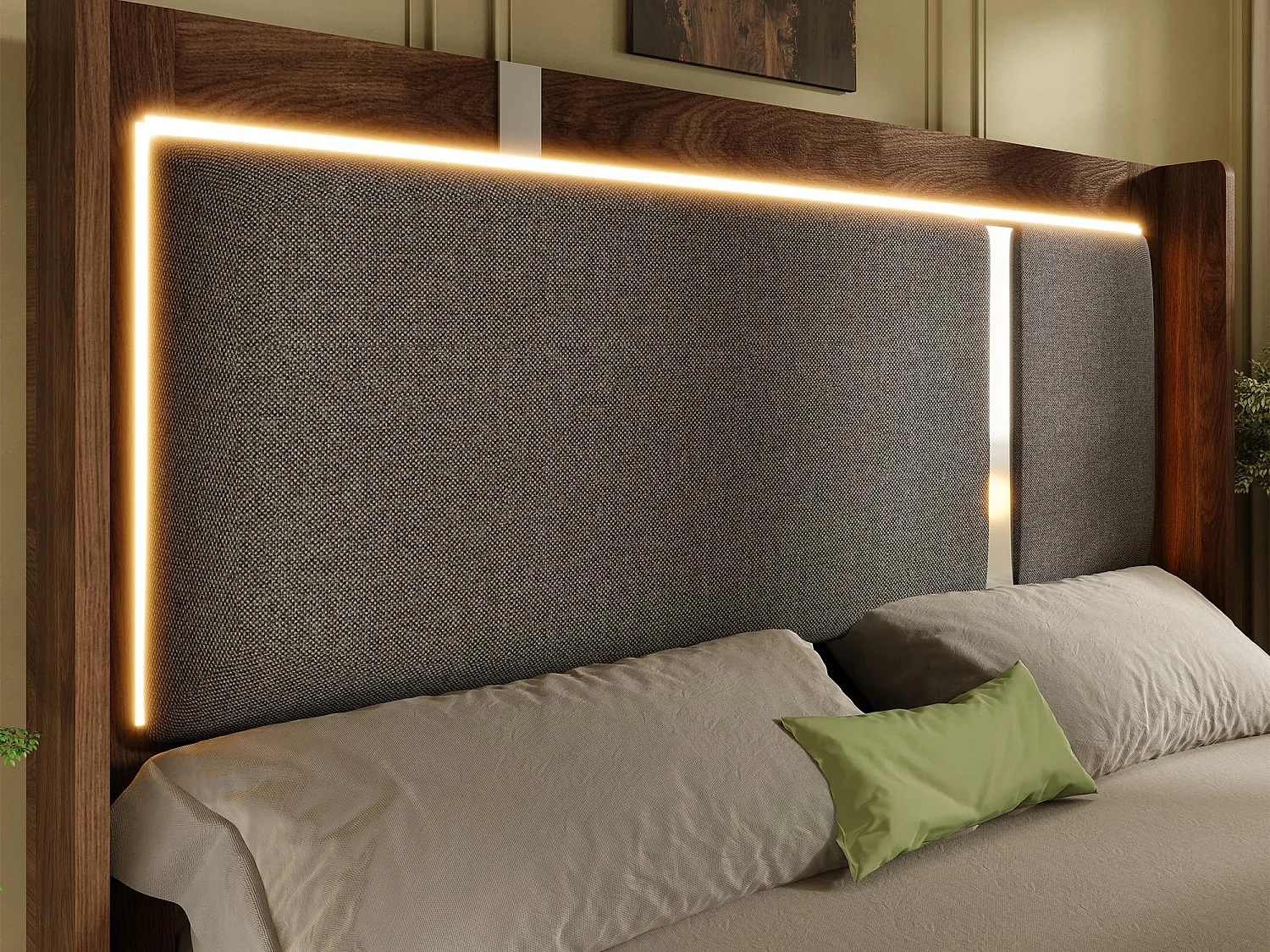 Lit Coffre Adulte Design Rétro | Éclairage LED & Rangement Hydraulique | Tête de Lit Rembourrée Lin | Sommier à Lattes | 140x200cm