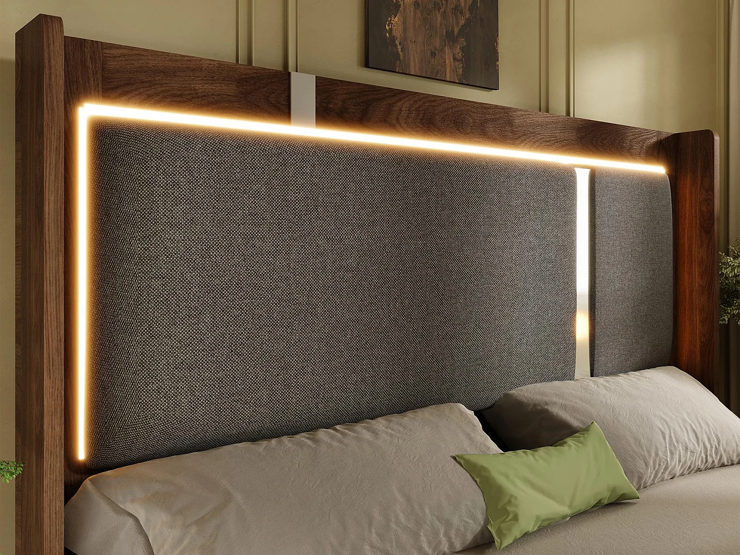 Lit Coffre Adulte Design Rétro | Éclairage LED & Rangement Hydraulique | Tête de Lit Rembourrée Lin | Sommier à Lattes | 180x200cm