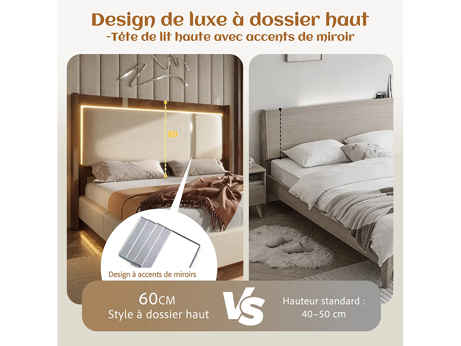 Lit Coffre Adulte Design Rétro | Éclairage LED & Rangement Hydraulique | Tête de Lit Rembourrée Lin | Sommier à Lattes | 160x200cm