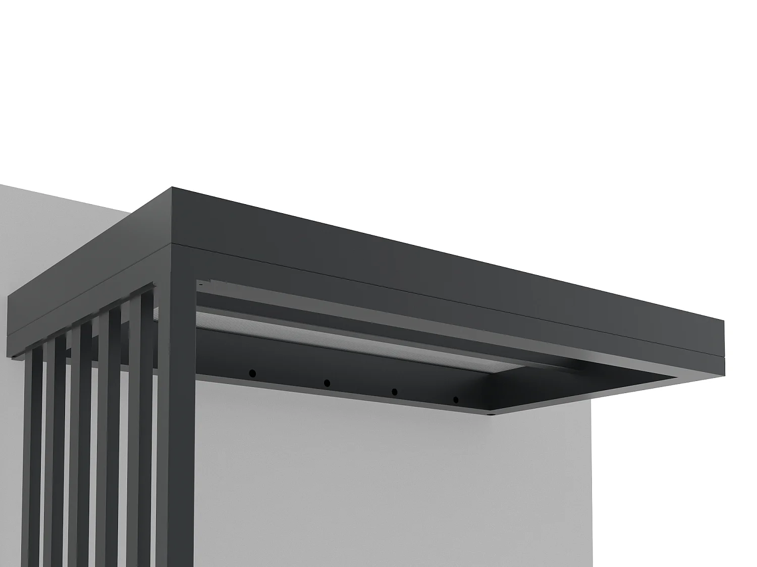 Auvent de porte en aluminium avec claustra et un poteau - gris anthracite - L160 x l90 x H238cm - NORADO