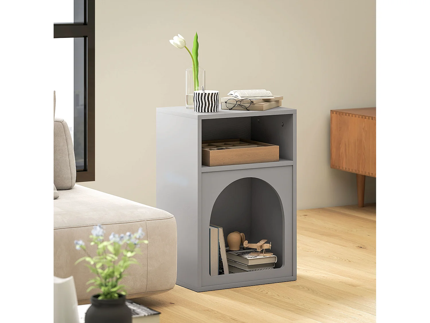 Lot de 2 chevets tables de nuit design tendance troglodyte 2 niches gris