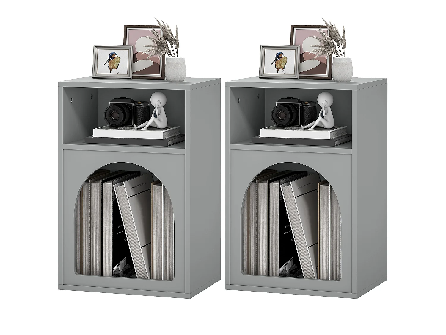 Lot de 2 chevets tables de nuit design tendance troglodyte 2 niches gris