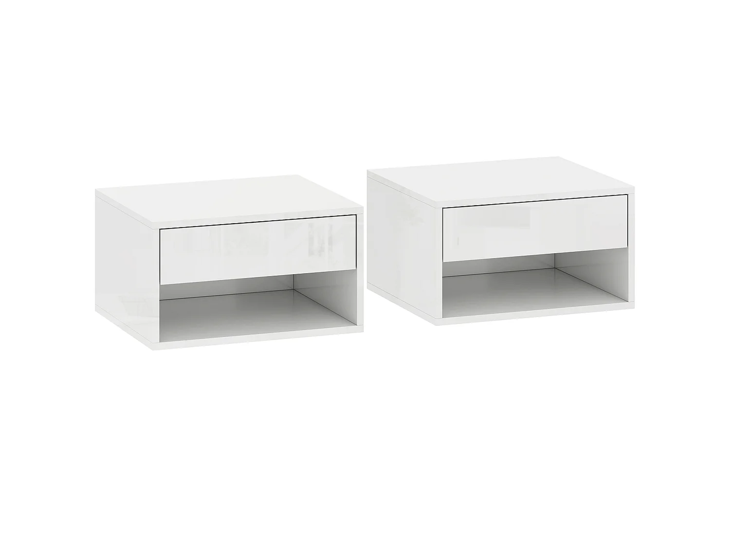 Lot de 2 chevets suspendus - tables de nuit suspendues - tiroir, niche - blanc laqué