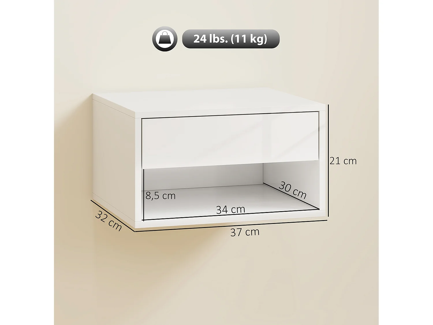 Lot de 2 chevets suspendus - tables de nuit suspendues - tiroir, niche - blanc laqué