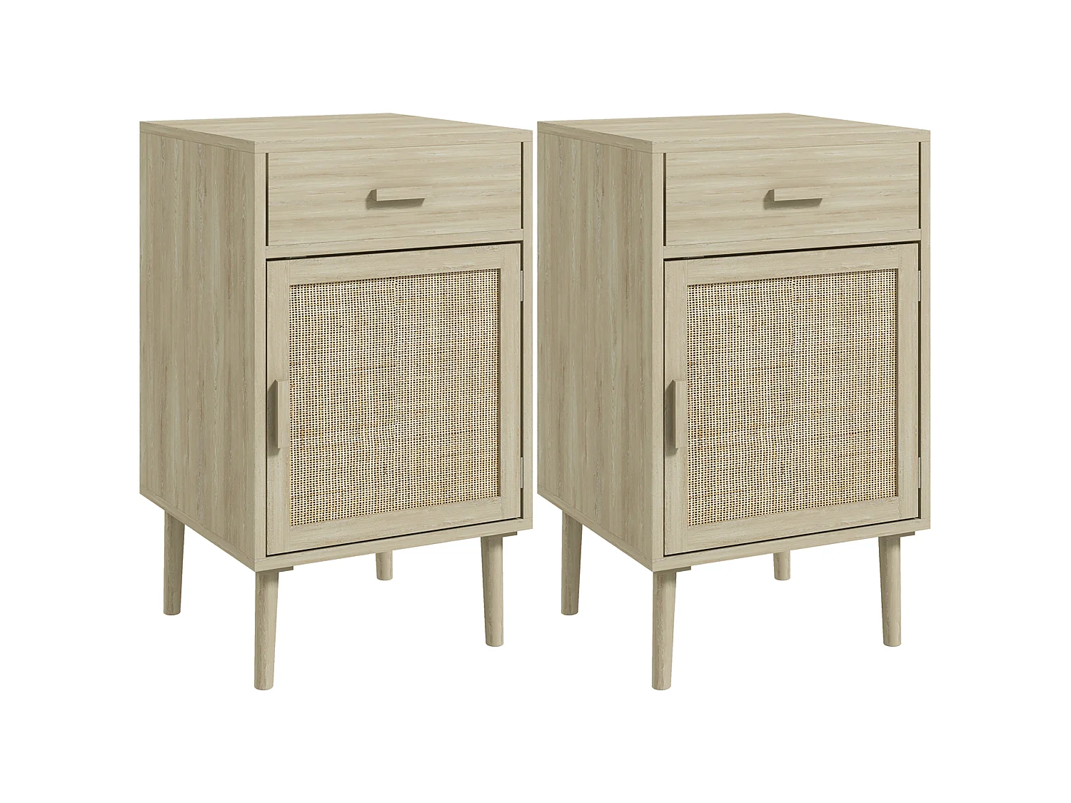 Lot de 2 chevets style cosy cannage rotin effet bois clair porte étagère tiroir