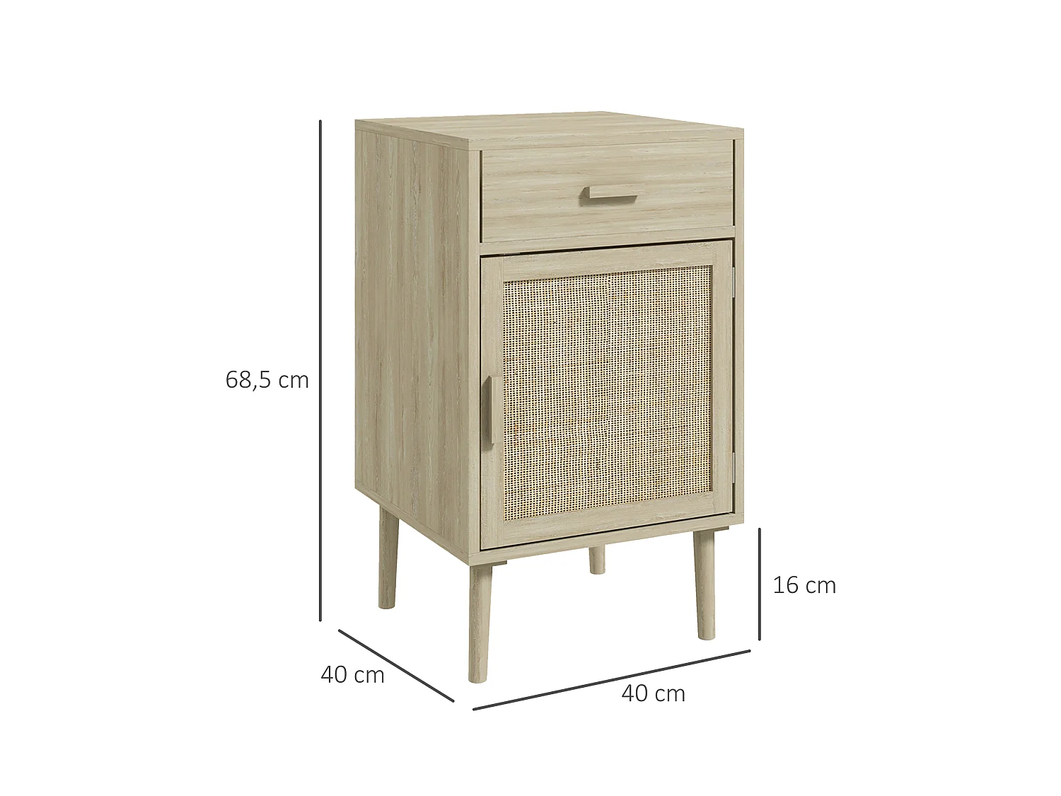 Lot de 2 chevets style cosy cannage rotin effet bois clair porte étagère tiroir