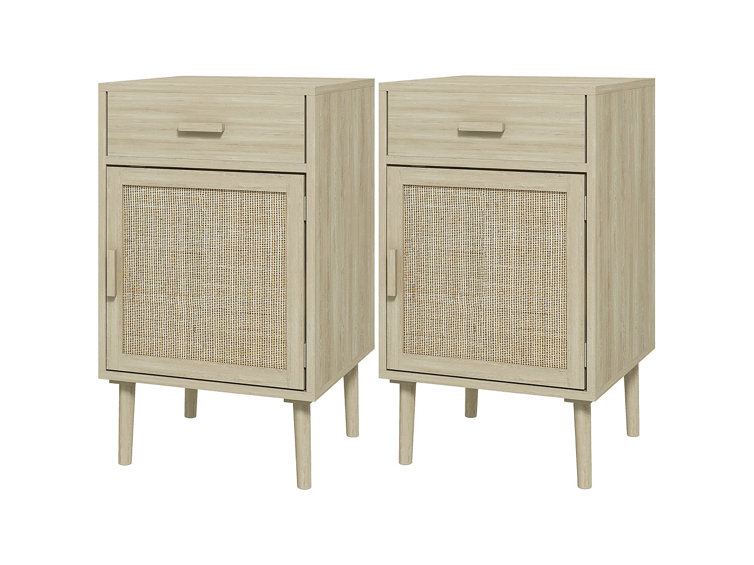 Lot de 2 chevets style cosy cannage rotin effet bois clair porte étagère tiroir