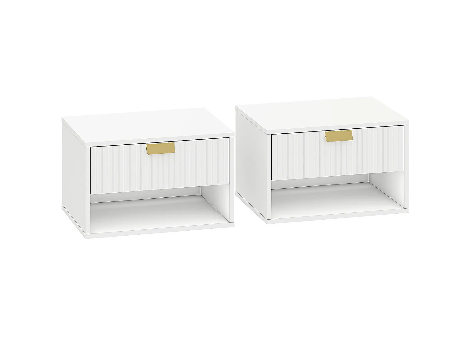 Lot de 2 chevets flottants design blanc doré - 40 x 30 x 25 cm - tiroir, niche