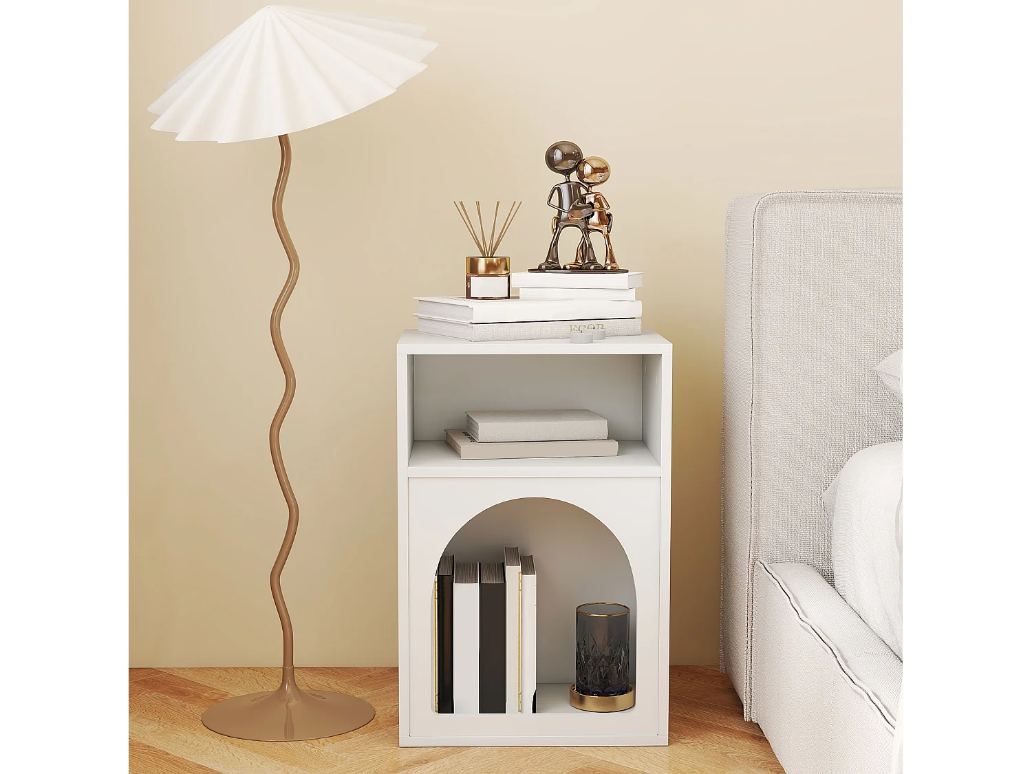 Lot de 2 chevets tables de nuit design tendance troglodyte 2 niches dim. 40 x 30 x 60 cm blanc