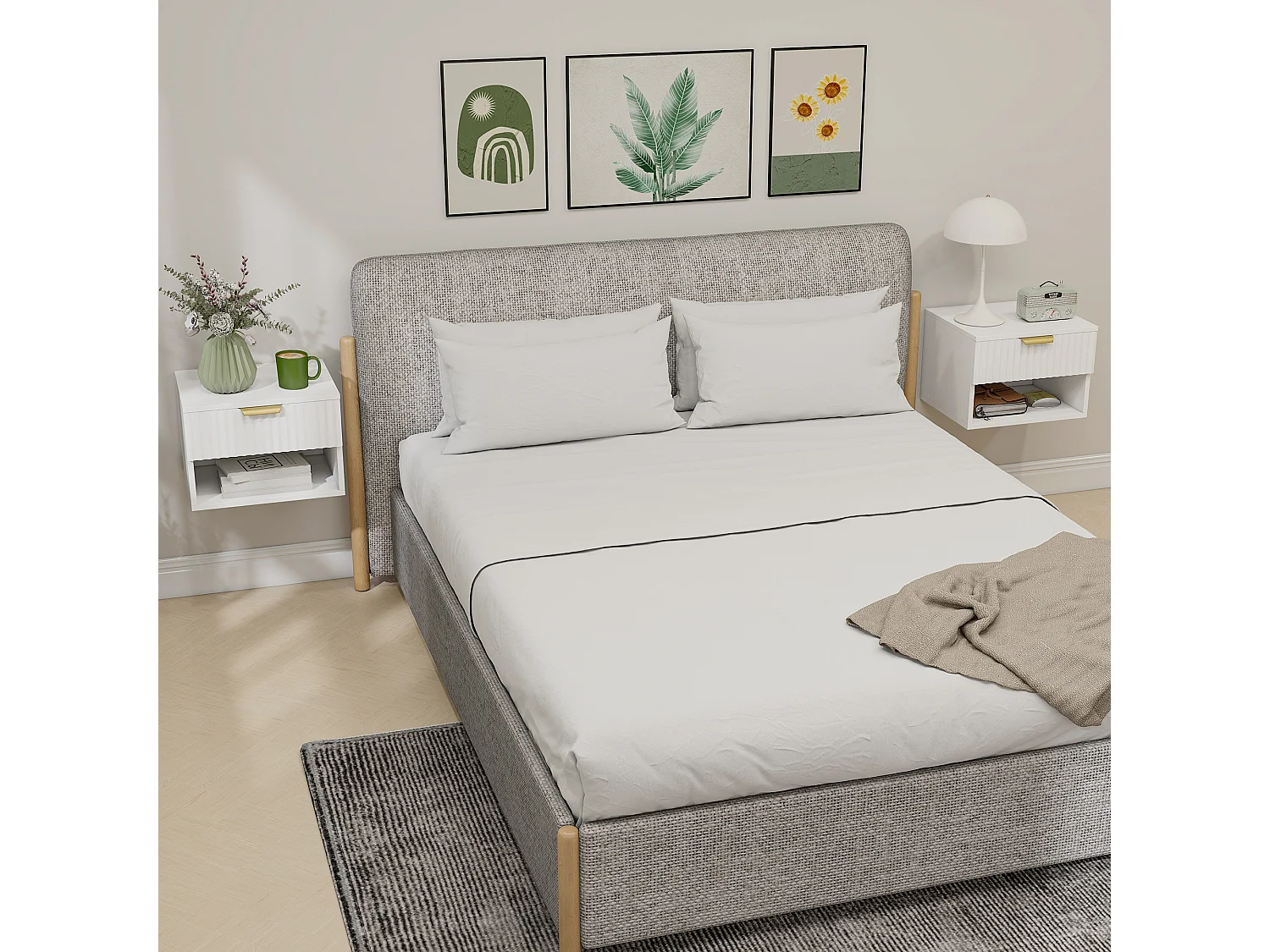 Lot de 2 chevets suspendus design effet cannelé - tiroir, niche - dim. 40 x 34 x 29 cm - doré blanc